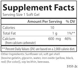 Carlson Cal-600, 600 mg, Calcium, Liquid Filled, 100 Softgels | Bone Support; Healthy Teeth; Optimal Wellness