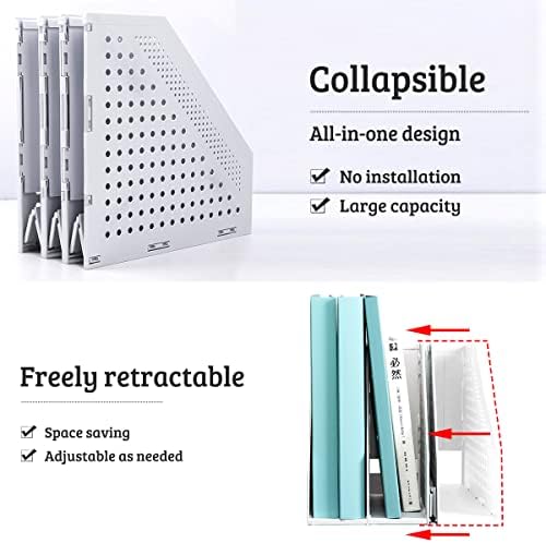 SAYEEC Collapsible Magazine Holder Plastic Desktop 4 Compartment File Rack Magazine Organizer Vertical File Divider Sorter Storage Document