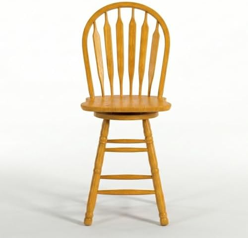 Sunset Trading Selections 24" Counter Height Swivel Barstool | Farmhouse Country Cottage Windsor Arrowback Café Stool | Light Oak Solid Wood
