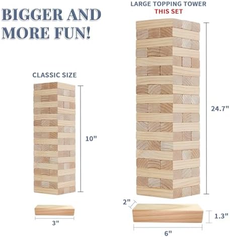 Megwoz Giant Tumble Tower Games for Kids and Adults 57 Blocks New Zealand Pine Wooden Blocks Stacking to Over 4.2FT Family Game for Indoors Outdoors