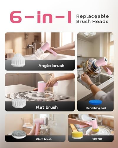 PUFTEM Electric Shower Scrubber, Cordless Bathroom Scrubber, Dual Direction | Dual Direction Cleaning, 6 Replaceable Brush Heads, IPX7 Waterproof