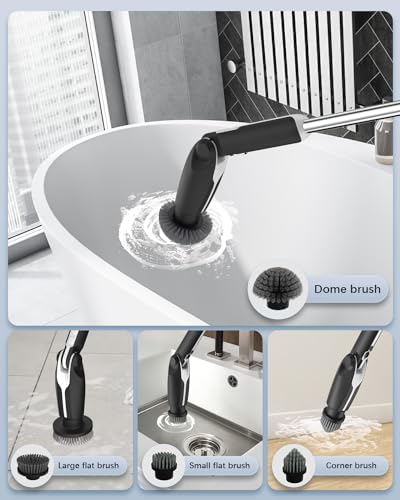 Leebein Electric Spin Scrubber, Shower Scrubber with 4 Adjustable Angles and 8 Brush Heads, Electric Scrubber with Long Handle & Remote Controller