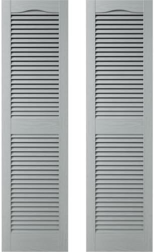 Ekena Millwork 14.5 in. W x 48 in. H Builders Edge, Standard Cathedral Top Center Mullion, Open Louver Shutters, Includes Matching Installation Spikes (Per Pair), 002 - Black