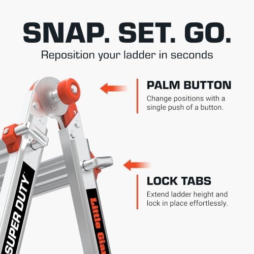 Little Giant Super Duty, 22 ft Multi-Position Ladder, 10403 | Aluminum Multi-Position Ladder, Type IAA 375 lbs. Weight Rating