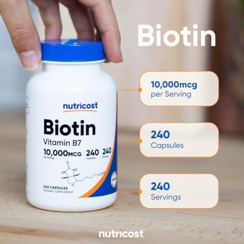 Nutricost Biotin (Vitamin B7) 10,000mcg (10mg), 240 Capsules, Quick Release | Vegetarian, Gluten Free, GMO-Free