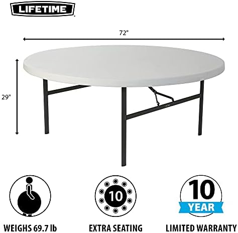 Lifetime 22673 Folding Round Table, 6 Foot, White Granite