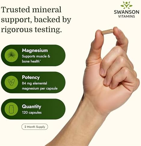 Swanson Magnesium Lactate Lactose-Free, 84 mg, 120 Capsules | Lactose-Free Mineral Supplement for Muscle and Bone Health Support, Gentle on the Stomach, Non-GMO and Gluten-Free
