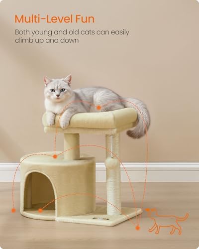 Feandrea Cat Tree, 18.5-in Small Cat Tower, Cute Kittens Condo, Smoky Gray
