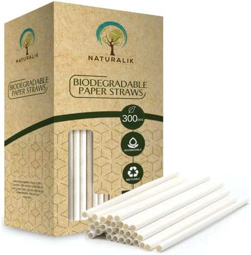 300/1000-Pack Extra Durable White Paper Straws Biodegradable- Premium Eco-Friendly Paper Straws Bulk- Drinking Straws for Juices