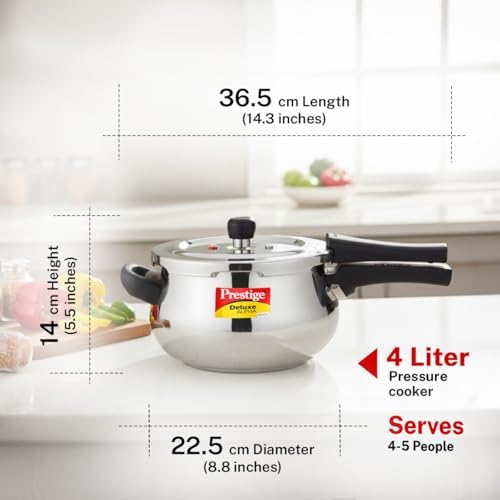 Prestige Deluxe Alpha Svachh Stainless Steel Pressure Cooker with Alpha Base and Deep Lid for Spillage Control, (4.0 L Junior Handi)