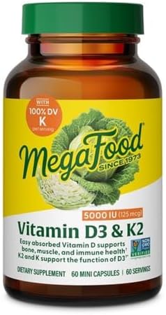 MegaFood Vitamin D3 & K2 5000 IU (125 mcg), 60 Mini Capsules