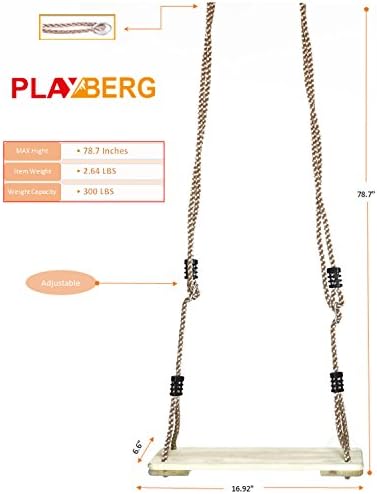 PLAYBERG Outdoor Wooden Tree Swing with Hanging Ropes