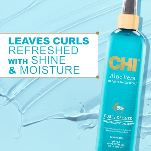 CHI Aloe Vera Curl Reactivating Spray, Enhances Waves, Curls, & Coils, Provides Intense Hydration, Sulfate, Paraben & Gluten Free, 6 Oz