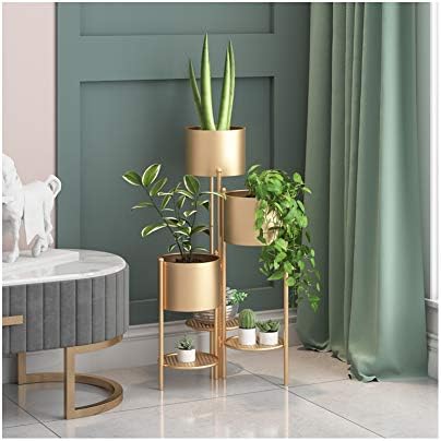 Metal Plant Stand, 6 Tier 6 Potted Indoor Gold Flower Pot Stand Holder Shelf, Foldable Decorative Display Rack for Multiple Potted Plants