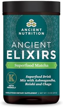 Matcha Green Tea Powder with Ashwagandha by Ancient Nutrition, Ancient Elixirs Superfood Matcha Energy Powder, with MCTs