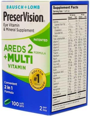 Bausch + Lomb PreserVision Eye Vitamin Mineral, 100 Soft Gels (Pack of 2)