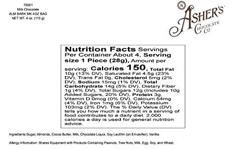 Asher's Chocolates, Gourmet Chocolate Covered Almond Bark, Sweet and Salty Candy with Almonds, Small Batches of Kosher Chocolate, Family Owned Since 1892 (1 Pound, Dark Chocolate)