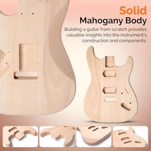 Glarry DIY Electric Guitar Kit, 6 Strings, Mahogany Wood Body, Maple Neck, Beginner, All Components Included, Build Your Own Guitar (GST)