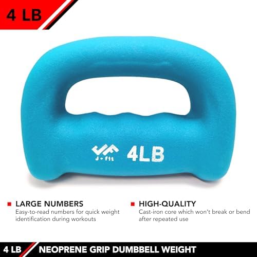 JFIT Neoprene D Grip Dumbbells - Single Weights 1LB-5LB - Premium Non-Slip, Hand Weights, Ergonomic Design