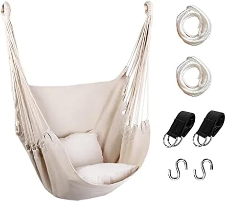 Hommtina Hammock Chair Hanging Rope Swing, Max 300 Lbs Hanging Chair with Pocket & Durability Perfect for Outdoor, Home, Bedroom, Patio
