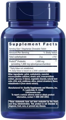 Life Extension FLORASSIST® Prebiotic Chewable (Strawberry), 1000 mg xylooligosaccharides, prebiotic Supplement Provides Fuel for Gut Flora