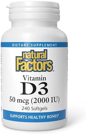 Natural Factors, Vitamin D3 2000 IU (50 mcg), Supports Strong Bones, Muscles and Immune Function, 120 Softgels