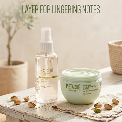 Pistaché Skincare Pistachio Oil Body Mist Spray, Biscotti Fragrance, 3.4oz