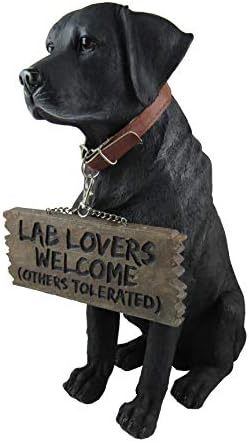 Black Lab Outdoor Statue, 13 Inch Welcome Dog with Reversible Sign