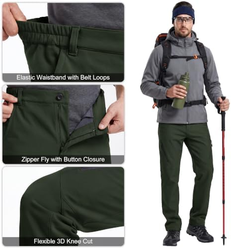 Men's Waterproof Pants Fleece Lined Insulated Winter Hiking Ski Snow Pants