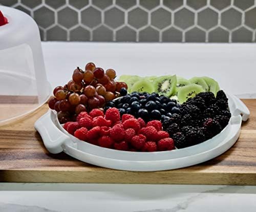 Top Shelf Elements Round Cake Carrier Two Sided Cake Holder Serves as Five Section Serving Tray, Portable Cake Stand Fits 10 inch Cake