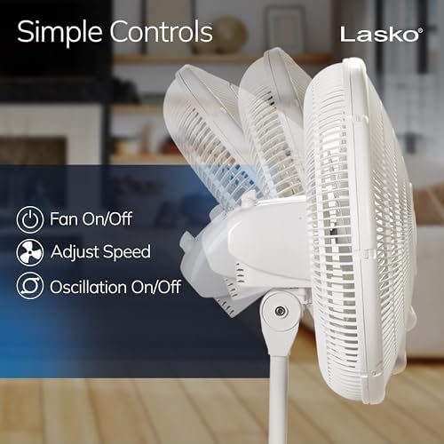 Lasko Oscillating Pedestal Fan - Adjustable to 47" - 2520 - White | Cooling Standing Fan for Bedroom, Living Room, and Home Office, 16" Blade Diameter
