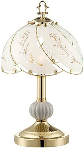 Polished Brass Flower Petal 15" Small Table Lamp Gold Touch 4-Way Glass Off | Etched Shade Art Traditional Cottage Floral Bedroom House Bedside Nightstand Home Office Living Room