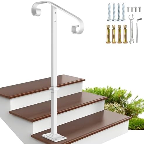 Wrought Iron Handrail 38.8" H, Single Post Handrail Fits 1 or 2 Steps