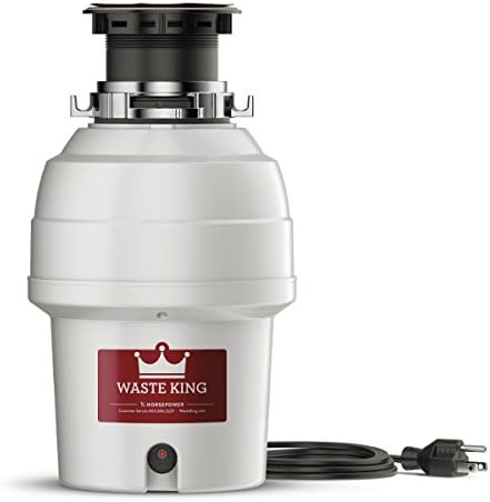 Waste King L-3200 Garbage Disposal with Power Cord, 3/4 HP & King 1025 EZ Mount Garbage Disposal Stopper and Splash Guard, Black