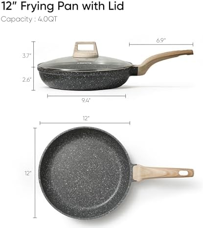 CAROTE Non Stick Frying Pan, 12 Inch Classic Granite Skillet with Glass Lid