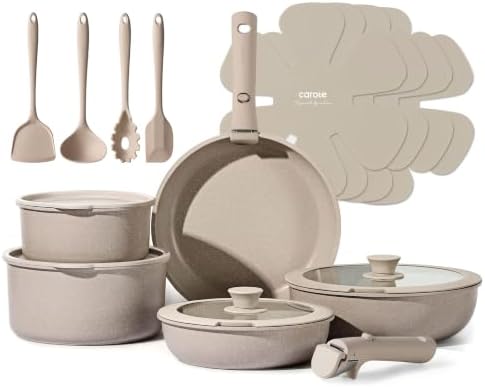 CAROTE 19pcs Pots and Pans Set Non Stick, Detachable Handle Cookware Sets | Ultra Nonstick, Space Saving, Dishwasher & Oven Safe