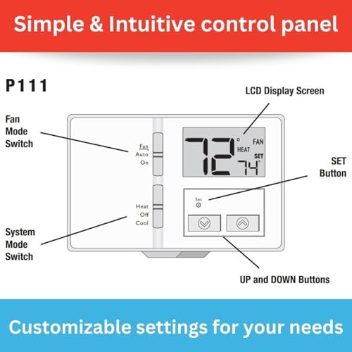 P711 7-Day Programmable or Non-Programmable, Easy-to-Use Thermostat | P711 Prog/Non-Prog, Digital Heating/Cooling Thermostat, Easy DIY Installation, Batteries Included