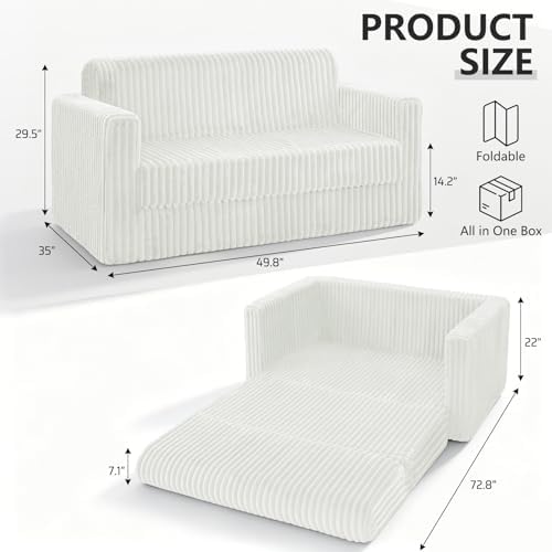 49.8" Loveseat Boneless Couch, 4-in-1 Convertible Sofa Bed, Plush Fur Folding Futon Sofa Bed Couches Without Pillow for Living Room