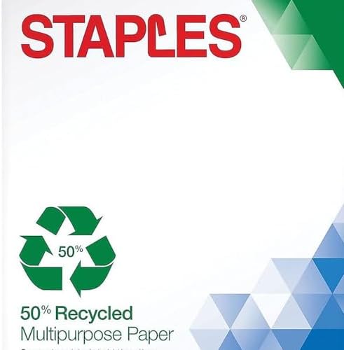 Staples 100% Recycled Printer Paper Bright White Copy/Fax/Laser/Inkjet, 500 Sheets