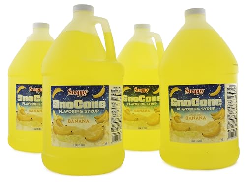 Snappy Banana Sno Cone Syrup, 1 Gallon 4 Pack, Ready to Use for Snow Cone Machines and Shaved Ice