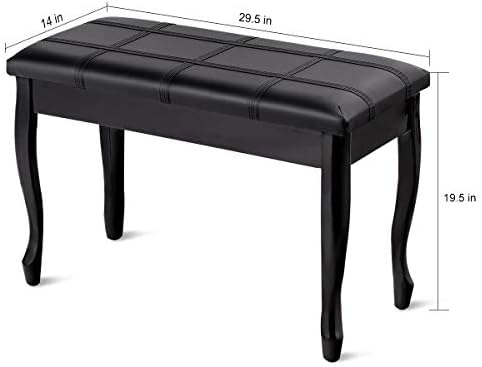 GOFLAME Piano Bench Stool with Padded Cushion and Music Storage, Heavy Duty Piano Duet Seat with PU Leather Padded Seat and Solid Wooden Legs