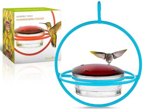 Hummingbird Feeder for Outdoors Hanging, 3.4 OZ Hummingbird Feeders, Glass Bowl with 4 Feeding Ports, Leak Proof Lid & Circular Perch, Bird Feeder (1, Red)