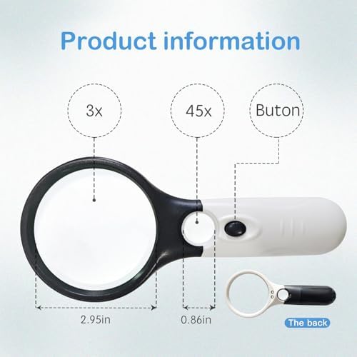 Wapodeai 3X 45X High Magnification, Suitable for Reading