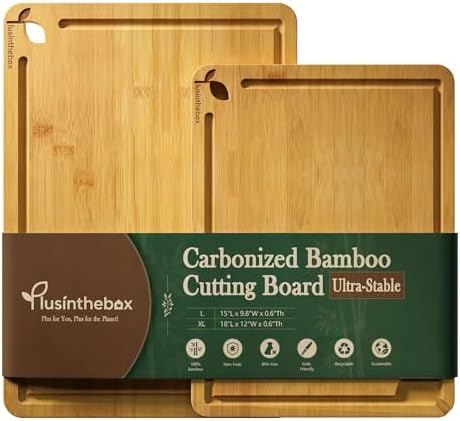Cutting Boards for Kitchen, Wooden Chopping Board for Meat, Vegetables and Fruit, 18" x 12" XL Deep Carbonized Bamboo Board for Meal Prep, Serving, Daily Cooking and Kitchen Counter