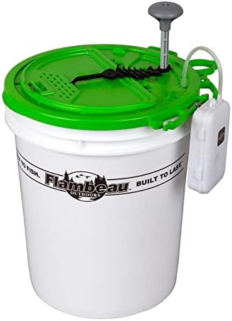 Flambeau Outdoors Bait Butler Live Bait Retrieval Lid with Net and Aerator | Pull-rod net lid brings live bait to the surface. Fits standard
