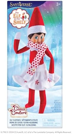 The Elf on the Shelf Claus Couture Collection Snowflake Skirt & Scarf – Red and White Holiday Outfit for Scout Elves – Festive Elf Clothes Accessory – Scout Elf Not Included