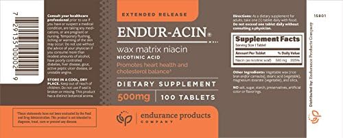 ENDUR-ACIN - Niacin B3 - ER (Extended Release) 500 mg (100 ct) | Nicotinic Acid Formula Supporting Healthy Heart & Cholesterol Balance with