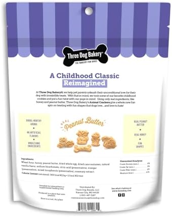 Three Dog Bakery Soft Baked Classic Cookies for Dogs - 13 oz Box | Oats & Apple Flavor - Made with Real Ingredients - Rolled Oats Dog Treats