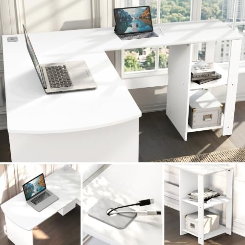 SHW 51 x 51 L-Shaped Home Office Wood Corner Desk with Storage, Espresso | Integrated Book Shelves