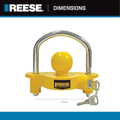 REESE Towpower 72783 Coupler Lock, Adjustable Storage Security, Heavy-Duty Steel, Yellow and Chrome ( Universal Fit)